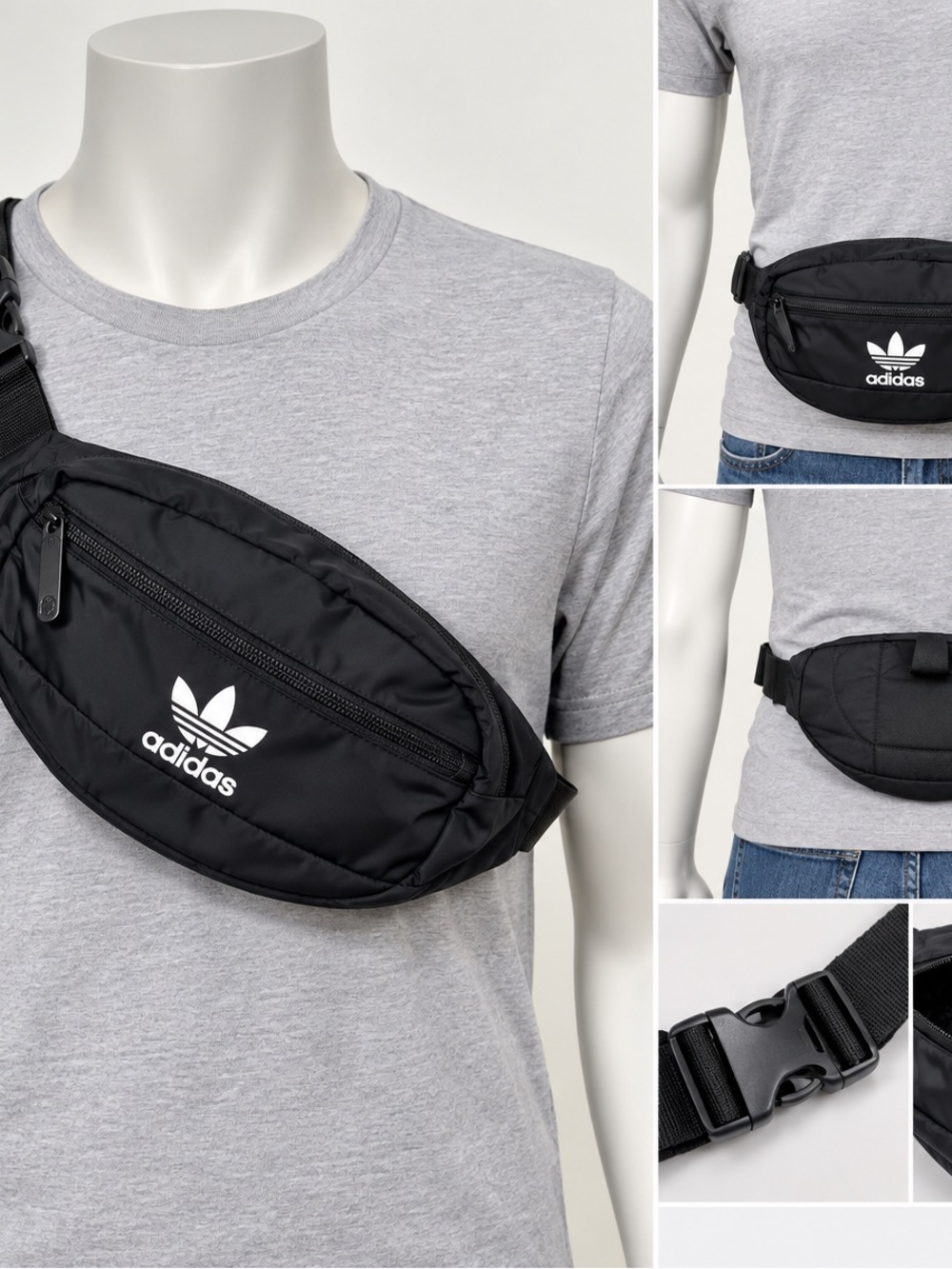 adidas Black Trefoil Belt Bag - Men's Crossbody Waist Pack